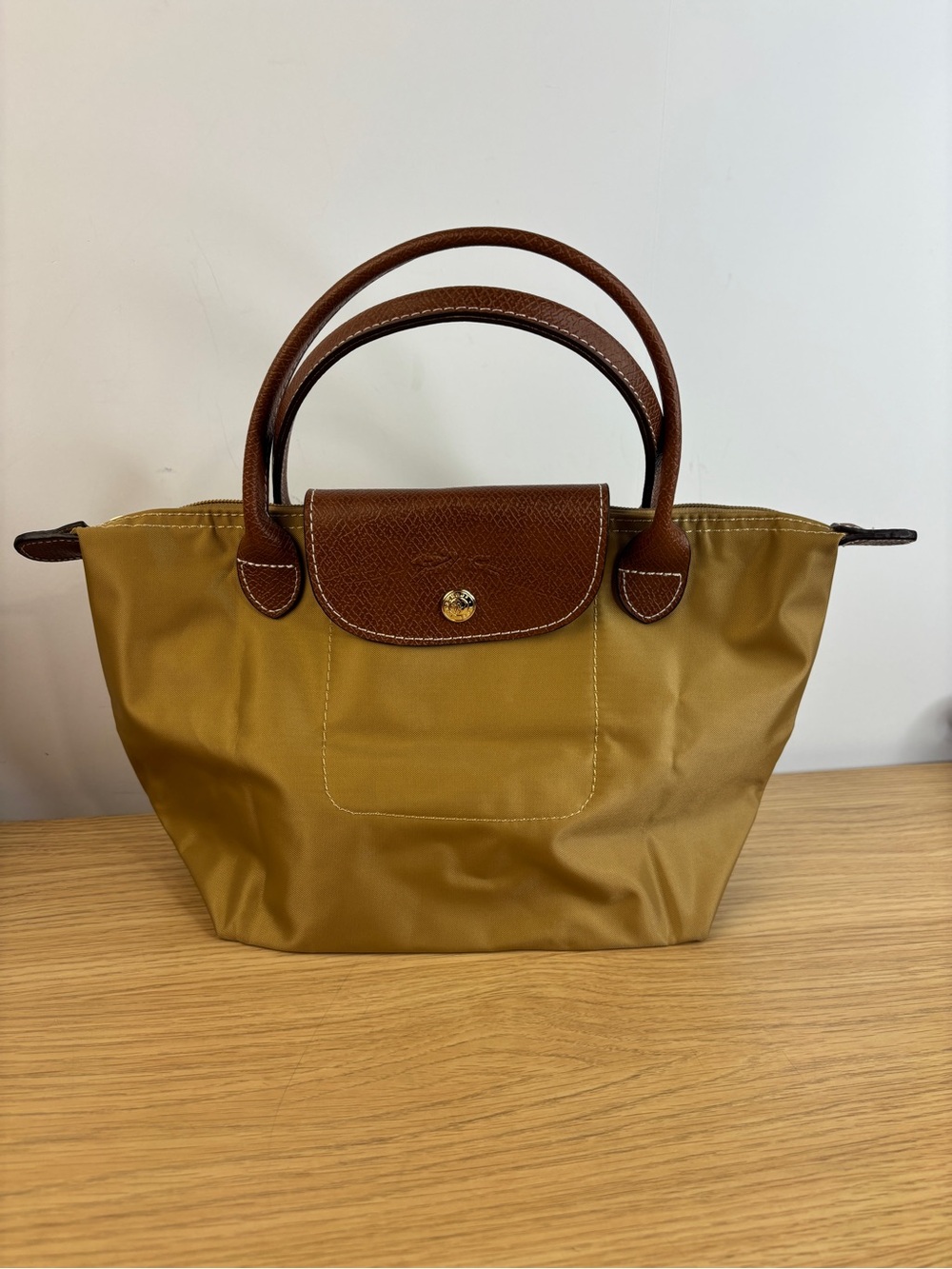 Longchamp Le Pliage Top Handle Small Fawn/Desert Color Nylon Tote LIKE NEW!!